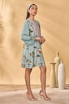 Buy_Masaba_Blue Crepe, Silk Embroidery Keyhole Neck Miniature Dreams Mini Dress _Online_at_Aza_Fashions