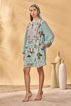 Shop_Masaba_Blue Crepe, Silk Embroidery Keyhole Neck Miniature Dreams Mini Dress _Online_at_Aza_Fashions