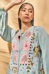 Masaba_Blue Crepe, Silk Embroidery Keyhole Neck Miniature Dreams Mini Dress _at_Aza_Fashions