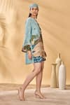 Masaba_Blue Crepe, Silk Split V-neck Holiday Home Placement Mini Dress _Online_at_Aza_Fashions