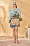 Buy_Masaba_Blue Crepe, Silk Split V-neck Holiday Home Placement Mini Dress _at_Aza_Fashions