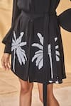 Masaba_Black Crepe, Silk Embroidery Collared Trellis Palm Shirt Dress _Online_at_Aza_Fashions