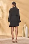 Shop_Masaba_Black Crepe, Silk Embroidery Collared Trellis Palm Shirt Dress _at_Aza_Fashions