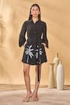 Buy_Masaba_Black Crepe, Silk Embroidery Collared Trellis Palm Shirt Dress _at_Aza_Fashions