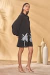 Buy_Masaba_Black Crepe, Silk Embroidery Collared Trellis Palm Shirt Dress 
