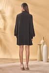 Shop_Masaba_Black Crepe, Silk Embroidery Collared Trellis Palm Shirt Dress 