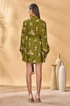 Shop_Masaba_Olive Green Crepe, Silk Collared Miniature Dreams Shirt Dress _at_Aza_Fashions