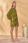 Shop_Masaba_Olive Green Crepe, Silk Collared Miniature Dreams Shirt Dress _Online_at_Aza_Fashions