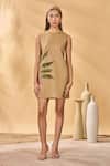 Buy_Masaba_Beige Cotton, Linen Round Neck Trellis Palm Mini Dress _at_Aza_Fashions