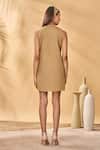 Shop_Masaba_Beige Cotton, Linen Round Neck Trellis Palm Mini Dress _at_Aza_Fashions