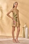 Masaba_Beige Cotton, Linen Round Neck Trellis Palm Mini Dress _Online_at_Aza_Fashions
