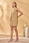 Buy_Masaba_Beige Cotton, Linen Round Neck Trellis Palm Mini Dress _Online_at_Aza_Fashions