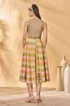 Shop_Masaba_Multi Color Cotton, Linen Embroidery Round Neck Pina Colada Checkered Midi Dress _at_Aza_Fashions