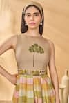 Masaba_Multi Color Cotton, Linen Embroidery Round Neck Pina Colada Checkered Midi Dress _at_Aza_Fashions