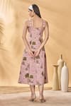 Shop_Masaba_Pink Cotton, Linen Square Neck Pirouette Picnic Midi Dress _at_Aza_Fashions