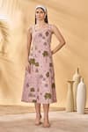 Buy_Masaba_Pink Cotton, Linen Square Neck Pirouette Picnic Midi Dress _at_Aza_Fashions