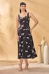 Masaba_Black Crepe, Silk Square Neck Woof Whimsy Corset Dress _Online_at_Aza_Fashions