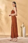 Masaba_Brown Linen Square Neck Two Faced Pareo Set _Online_at_Aza_Fashions