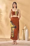 Buy_Masaba_Brown Linen Square Neck Two Faced Pareo Set _at_Aza_Fashions