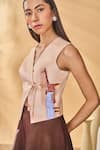 Buy_Masaba_Beige Linen V-neck Apricot Mirage Waistcoat _at_Aza_Fashions