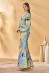 Masaba_Blue Crepe, Silk V-neck Whirlwind Bellowy Sleeve Top _Online_at_Aza_Fashions