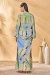 Shop_Masaba_Blue Crepe, Silk V-neck Whirlwind Bellowy Sleeve Top _at_Aza_Fashions
