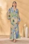 Buy_Masaba_Blue Crepe, Silk V-neck Whirlwind Bellowy Sleeve Top _Online_at_Aza_Fashions