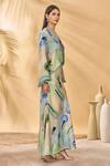 Shop_Masaba_Blue Crepe, Silk V-neck Whirlwind Bellowy Sleeve Top _Online_at_Aza_Fashions