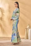 Masaba_Blue Crepe, Silk V-neck Whirlwind Trumpet Skirt Set _Online_at_Aza_Fashions