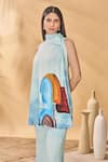 Shop_Masaba_Blue Crepe, Silk High Neck Lost In Space Tunic Set _Online_at_Aza_Fashions