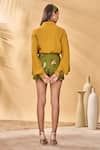 Shop_Masaba_Mustard Crepe, Cotton Embroidery Collared Miniature Dreams Skorts Set _at_Aza_Fashions