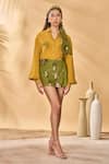 Buy_Masaba_Mustard Crepe, Cotton Embroidery Collared Miniature Dreams Skorts Set _at_Aza_Fashions