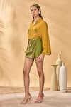 Buy_Masaba_Mustard Crepe, Cotton Embroidery Collared Miniature Dreams Skorts Set _Online_at_Aza_Fashions
