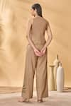 Shop_Masaba_Beige Cotton, Linen Embroidery Round Neck Trellis Palm Waistcoat _at_Aza_Fashions