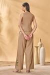 Shop_Masaba_Beige Cotton, Linen Embroidery Trellis Palm Trousers _at_Aza_Fashions