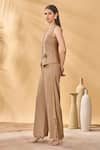 Buy_Masaba_Beige Cotton, Linen Embroidery Round Neck Trellis Palm Waistcoat Set _Online_at_Aza_Fashions