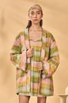 Buy_Masaba_Multi Color Cotton, Linen Embroidery Holiday Home Pina Colada Checkered Jacket _at_Aza_Fashions
