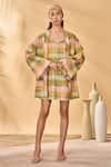 Shop_Masaba_Multi Color Cotton, Linen Embroidery Pina Colada Holiday Home Dress And Jacket Set _Online_at_Aza_Fashions