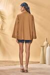 Shop_Masaba_Brown Cotton, Linen Embroidery Collared Tan Trellis Palm Top _at_Aza_Fashions