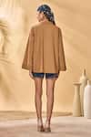 Shop_Masaba_Tan Cotton, Linen, Silk Embroidery Collared Trellis Paw-tree Shorts Set _at_Aza_Fashions