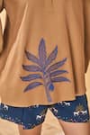 Masaba_Tan Cotton, Linen, Silk Embroidery Collared Trellis Paw-tree Shorts Set _at_Aza_Fashions
