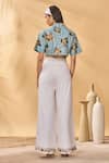 Shop_Masaba_Blue Cotton, Linen Collared Miniature Dreams Crop Top _at_Aza_Fashions