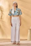 Buy_Masaba_Blue Cotton, Linen V-neck Miniature Dreams Pant Set _at_Aza_Fashions