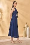 Masaba_Blue Denim Patchwork Round Neck Paw-tree Midnight Waistcoat _Online_at_Aza_Fashions