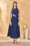 Buy_Masaba_Blue Denim Patchwork Round Neck Paw-tree Midnight Waistcoat _Online_at_Aza_Fashions
