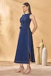 Shop_Masaba_Blue Denim Patchwork Round Neck Paw-tree Midnight Waistcoat _Online_at_Aza_Fashions
