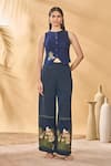 Masaba_Blue Denim Patchwork Round Neck Paw-tree Midnight Waistcoat _Online