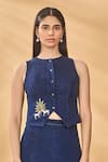 Masaba_Blue Denim Midnight Skirt With Patch Design _Online_at_Aza_Fashions