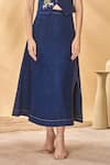 Masaba_Blue Denim Midnight Skirt With Patch Design _at_Aza_Fashions