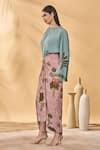 Masaba_Blue Crepe Embroidery One Shoulder Silk Top _Online_at_Aza_Fashions